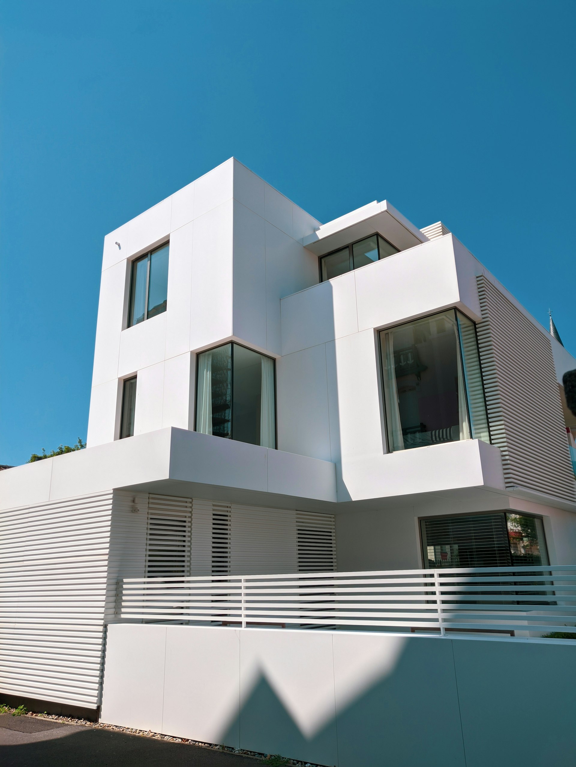 Modern home with white garage door